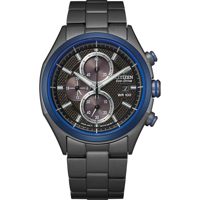 Men's Citizen Eco-Drive® Drive Black IP Chronograph Watch with Textured Black Dial (Model: CA0438-52E)|Peoples Jewellers