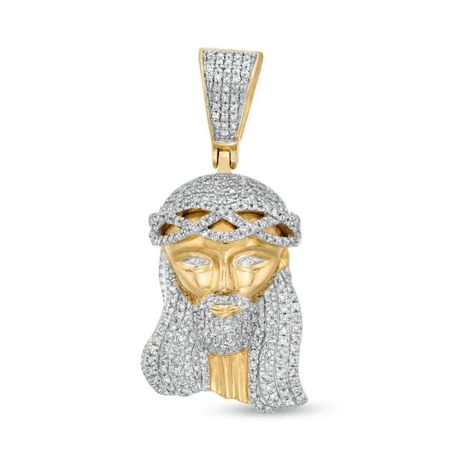 Men's 0.75 CT. T.W. Diamond Jesus Head Necklace Charm in 10K Gold|Peoples Jewellers