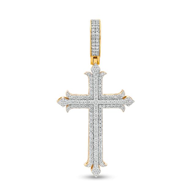 Men's 0.91 CT. T.W. Diamond Gothic-Style Cross Necklace Charm in 10K Gold|Peoples Jewellers