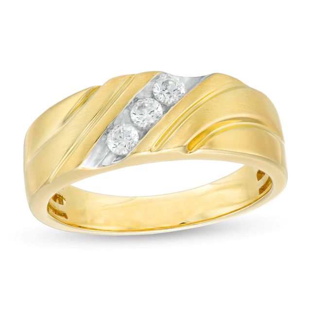 Men's 0.25 CT. T.W. Diamond Three Stone Slant Wedding Band in 10K Gold|Peoples Jewellers