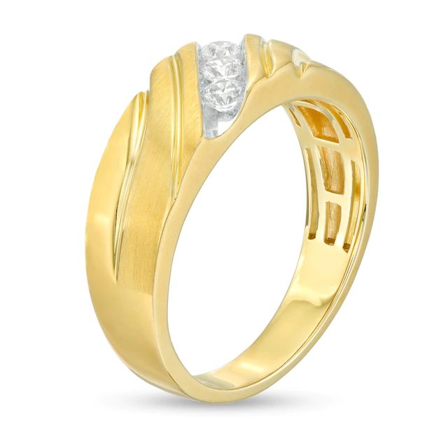 Men's 0.25 CT. T.W. Diamond Three Stone Slant Wedding Band in 10K Gold|Peoples Jewellers