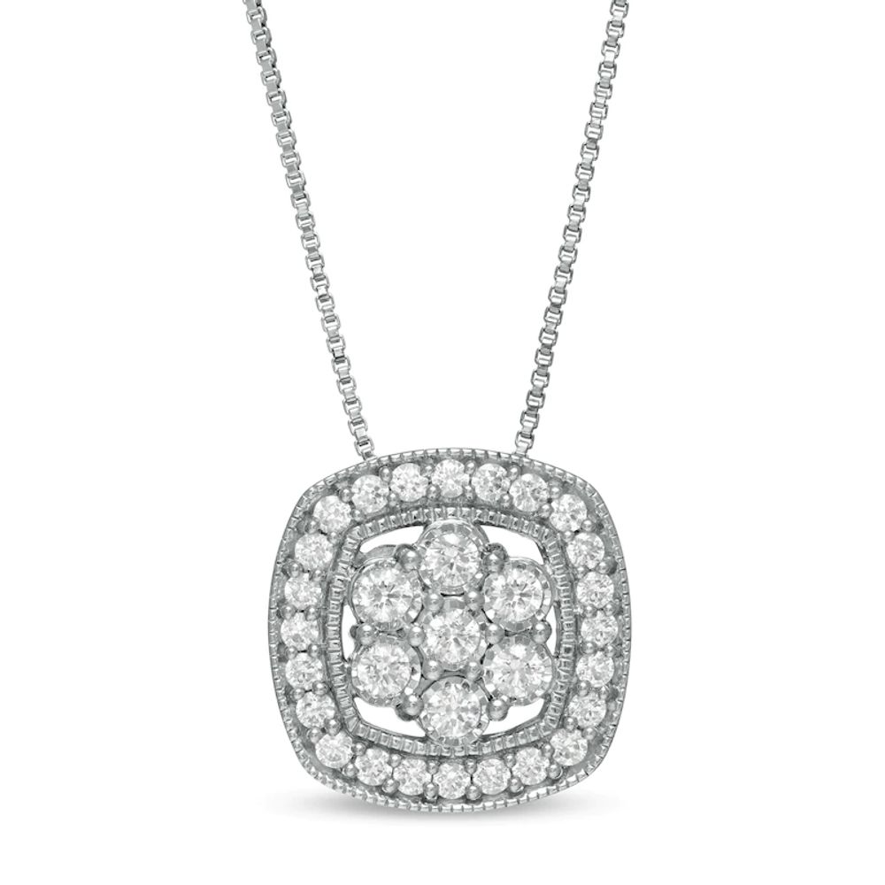 0.50 CT. T.W. Composite Diamond Cushion Frame Pendant in Sterling Silver|Peoples Jewellers