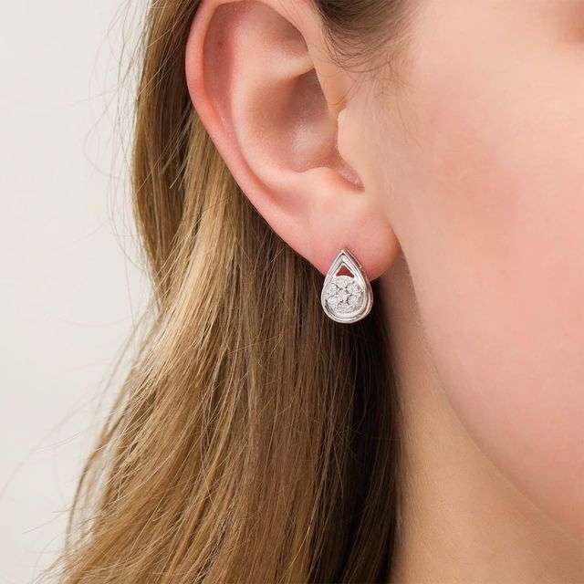 0.10 CT. T.W. Composite Diamond Teardrop Frame Stud Earrings in Sterling Silver|Peoples Jewellers