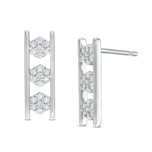 0.25 CT. T.W. Composite Diamond Linear Three Stone Station Drop Earrings in 10K Gold|Peoples Jewellers