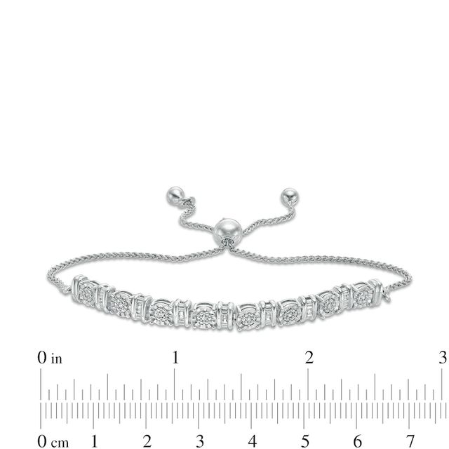 0.10 CT. T.W. Baguette and Round Diamond Alternating Bolo Bracelet in Sterling Silver - 9.5"|Peoples Jewellers