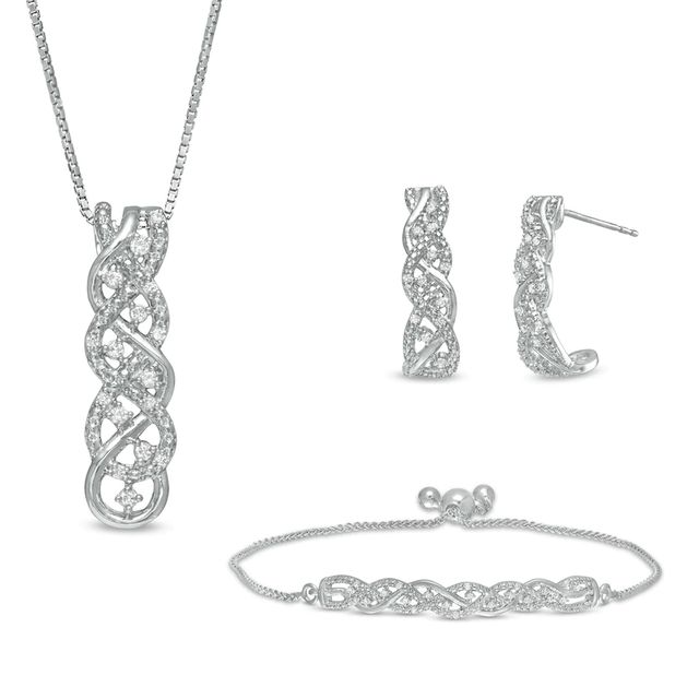 0.30 CT. T.W. Diamond Cascading Braid Three Piece Set in Sterling Silver|Peoples Jewellers