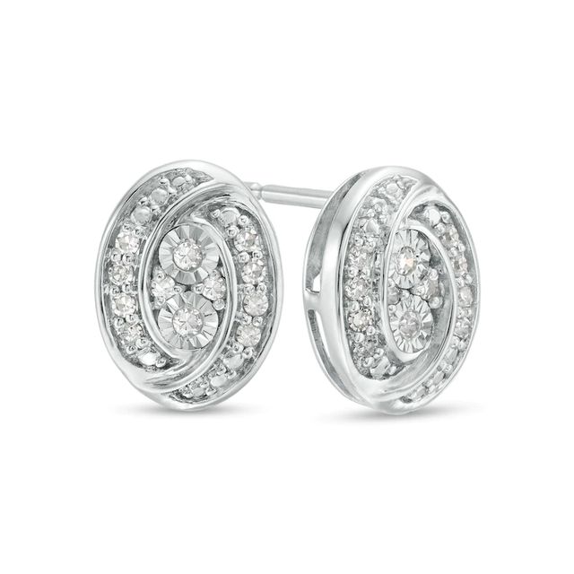0.145 CT. T.W. Composite Diamond Oval Swirl Frame Stud Earrings in 10K Gold|Peoples Jewellers