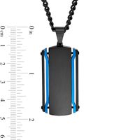 Men's Multi-Finish Dog Tag, Cross Pendant and Link Chain Bracelet Set in Stainless Steel with Black and Blue IP - 24"|Peoples Jewellers