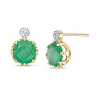 6.0mm Emerald and Diamond Accent Stud Earrings in 10K Gold|Peoples Jewellers