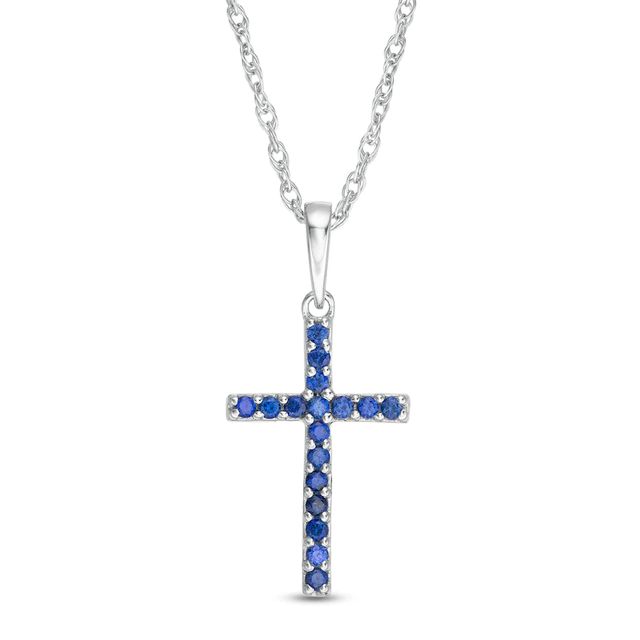 Blue Sapphire Cross Pendant in 10K White Gold