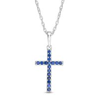 Blue Sapphire Cross Pendant in 10K White Gold|Peoples Jewellers