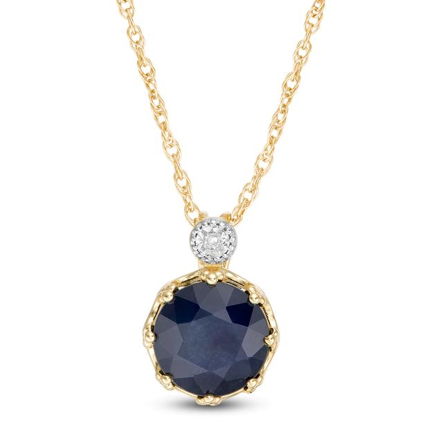 7.0mm Blue Sapphire and Diamond Accent Pendant in 10K Gold|Peoples Jewellers