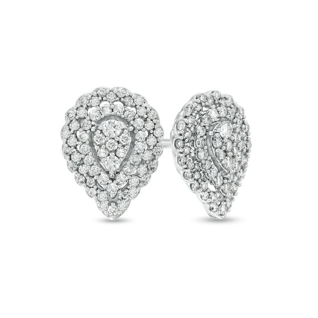 1.00 CT. T.W. Composite Diamond Teardrop Scallop Frame Stud Earrings in 10K White Gold|Peoples Jewellers