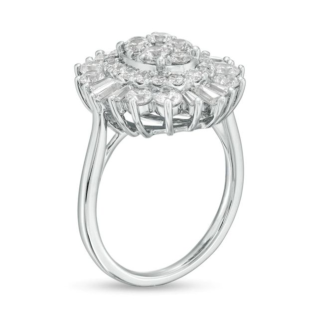 2.00 CT. T.W. Baguette and Round Diamond Oval Sunburst Frame Ring in 10K White Gold|Peoples Jewellers