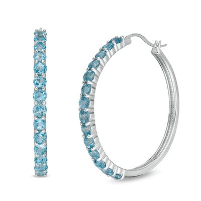 3.0mm Swiss Blue Topaz Hoop Earrings in Sterling Silver|Peoples Jewellers