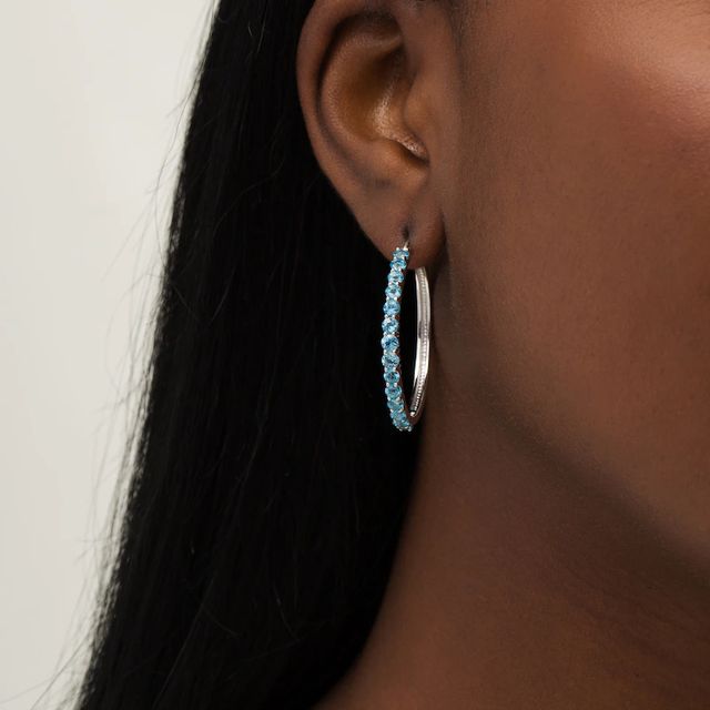 3.0mm Swiss Blue Topaz Hoop Earrings in Sterling Silver|Peoples Jewellers