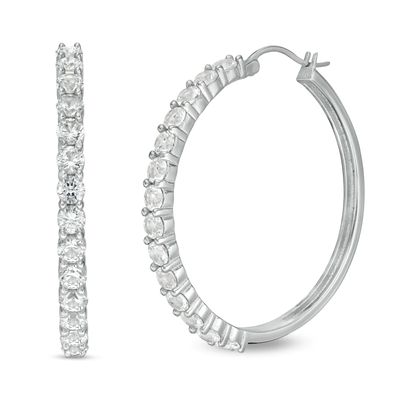 3.0mm Lab-Created Sapphire Hoop Earrings in Sterling Silver|Peoples Jewellers