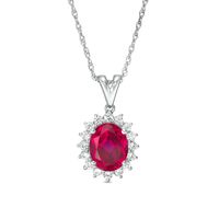 Oval Lab-Created Ruby and White Sapphire Starburst Frame Pendant in Sterling Silver|Peoples Jewellers