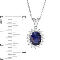 Oval Lab-Created Blue and White Sapphire Starburst Frame Pendant in Sterling Silver|Peoples Jewellers