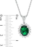 Oval Lab-Created Emerald and White Sapphire Starburst Frame Pendant in Sterling Silver|Peoples Jewellers