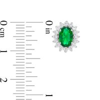 Oval Lab-Created Emerald and White Sapphire Starburst Frame Stud Earrings in Sterling Silver|Peoples Jewellers