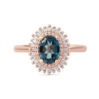 Oval London Blue Topaz and 0.25 CT. T.W. Baguette and Round Diamond Double Frame Ring in 10K Rose Gold|Peoples Jewellers