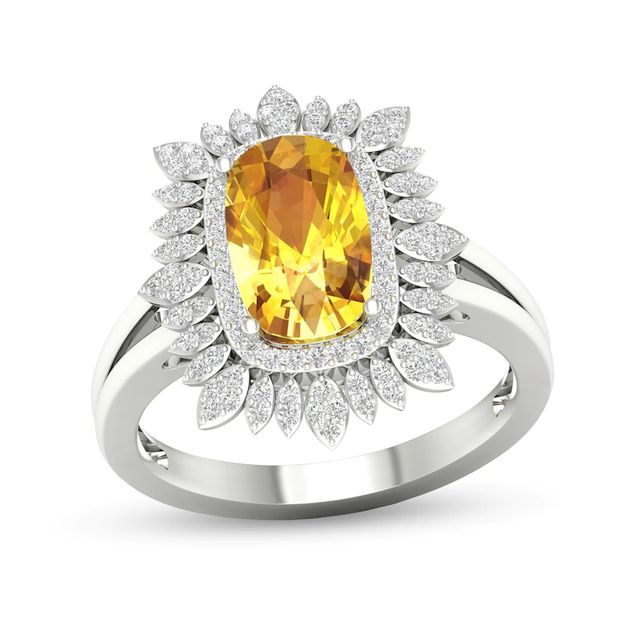 Cushion-Cut Citrine and White Topaz Frame Split Shank Sunflower Ring in 10K White Gold|Peoples Jewellers