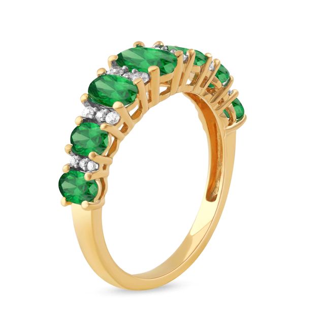 Oval Emerald and 0.15 CT. T.W. Diamond Graduated Seven Stone Alternating Trios Ring in 10K Gold|Peoples Jewellers