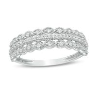 0.065 CT. T.W. Diamond Triple Row Vintage-Style Ring in 10K White Gold|Peoples Jewellers