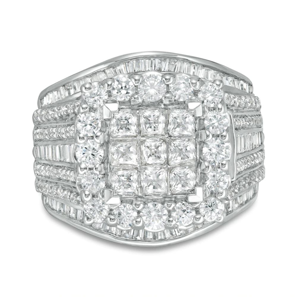 3.00 CT. T.W. Princess-Cut Composite Diamond Frame Multi-Row Engagement Ring in 10K White Gold|Peoples Jewellers