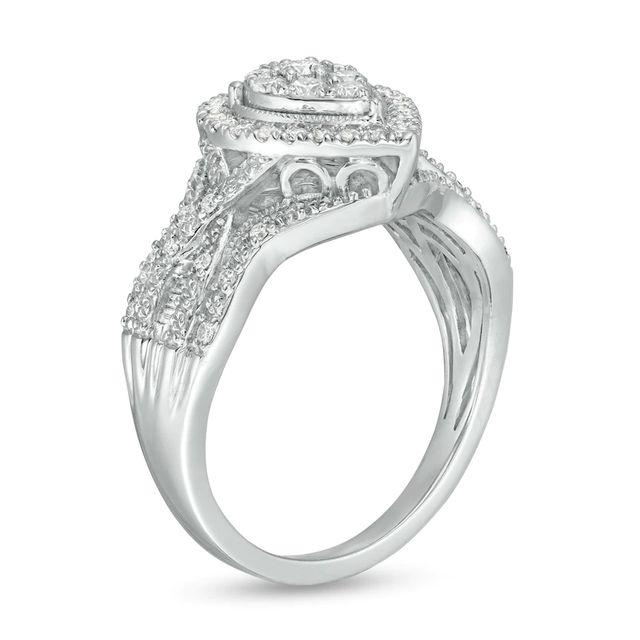 0.50 CT. T.W. Composite Pear Diamond Teardrop Frame Vintage-Style Engagement Ring in 10K White Gold