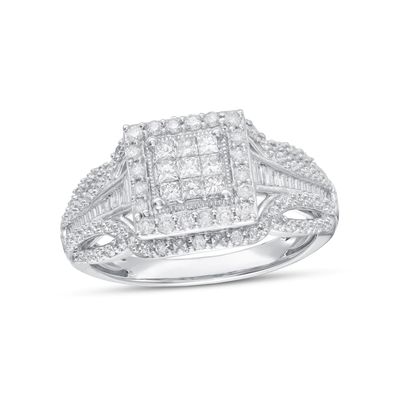 0.50 CT. T.W. Princess-Cut Composite Diamond Frame Layered Engagement Ring in 10K White Gold|Peoples Jewellers