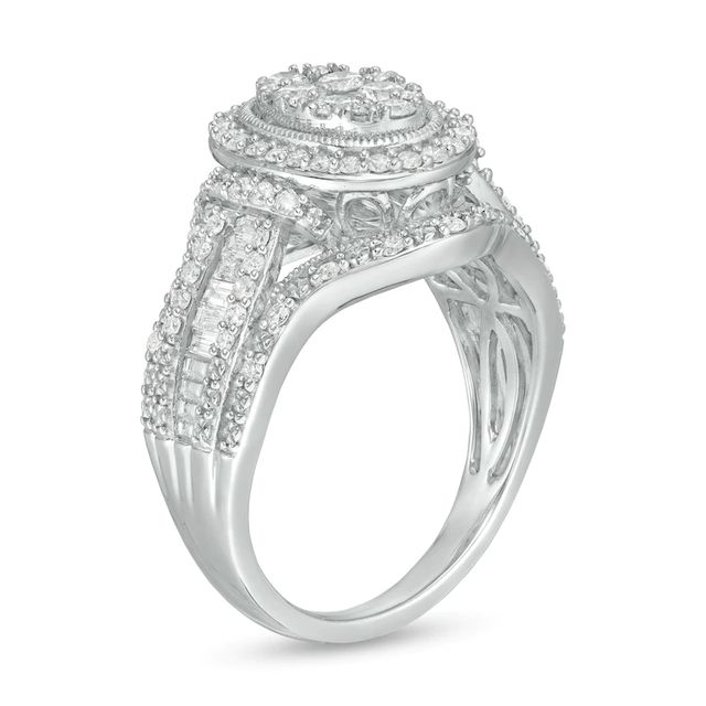 1.00 CT. T.W. Composite Oval Diamond Frame Multi-Row Engagement Ring in 10K White Gold|Peoples Jewellers