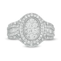 1.00 CT. T.W. Composite Oval Diamond Frame Multi-Row Engagement Ring in 10K White Gold|Peoples Jewellers