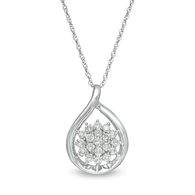 0.40 CT. T.W. Composite Diamond Teardrop Frame Pendant in 10K White Gold|Peoples Jewellers