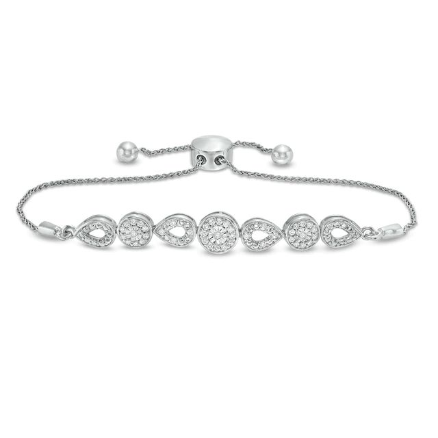 0.25 CT. T.W. Diamond Circle and Teardrop Bolo Bracelet in Sterling Silver - 9.5"|Peoples Jewellers