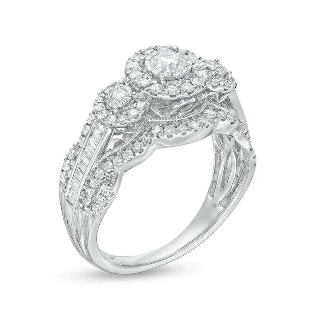 1.00 CT. T.W. Diamond Frame Past Present Future® Vintage-Style Engagement Ring in 10K Gold|Peoples Jewellers