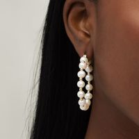 6.0-6.5mm Freshwater Cultured Pearl and Bead Alternating Hoop Earrings in 10K Gold|Peoples Jewellers