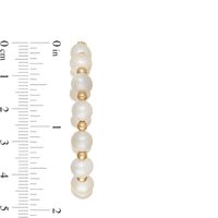 6.0-6.5mm Freshwater Cultured Pearl and Bead Alternating Hoop Earrings in 10K Gold|Peoples Jewellers