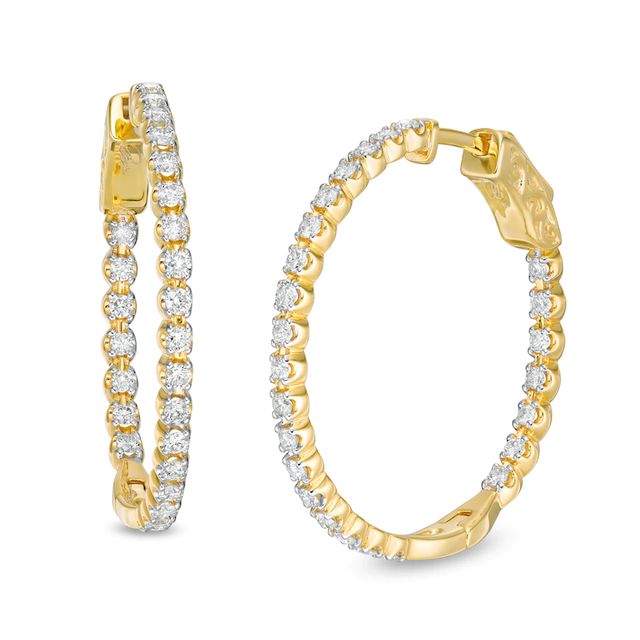 Marilyn Monroe™ Collection 0.95 CT. T.W. Journey Diamond Inside-Out Hoop Earrings in 10K Gold|Peoples Jewellers