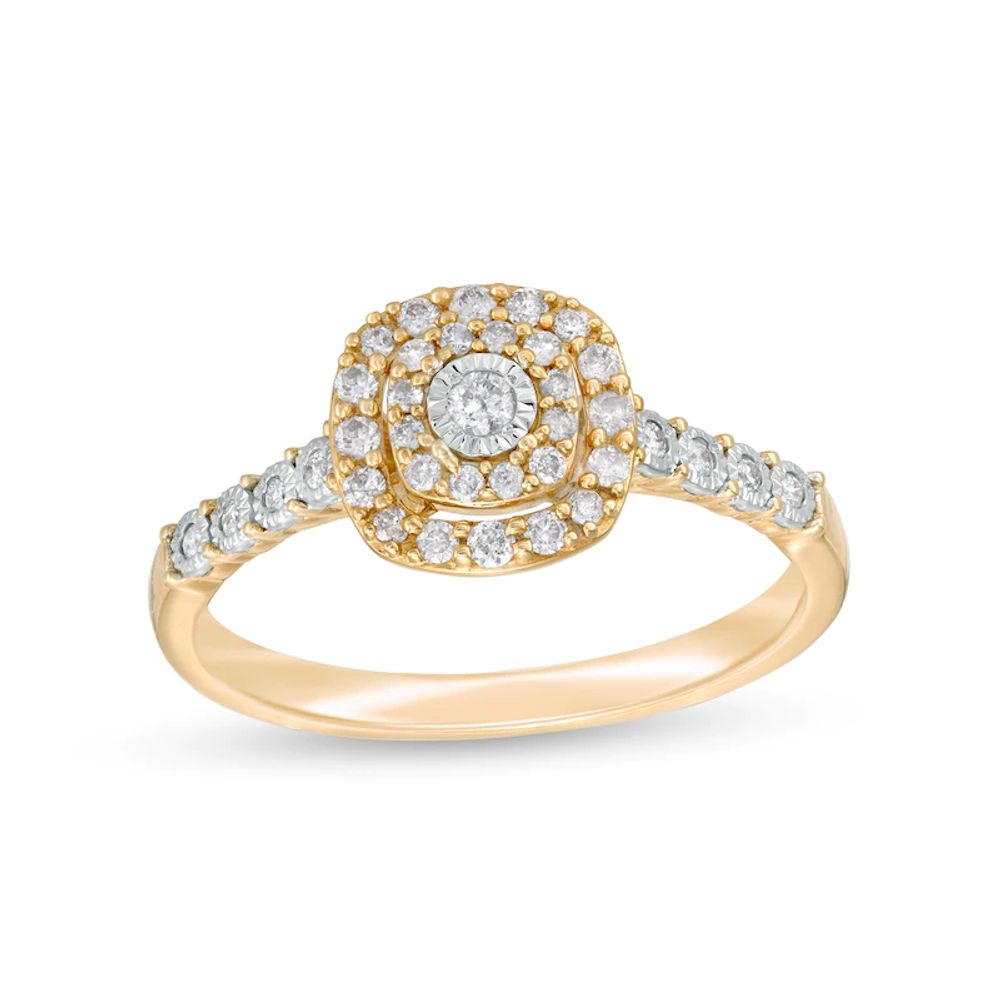 0.25 CT. T.W. Diamond Double Cushion Frame Engagement Ring in 10K Gold|Peoples Jewellers