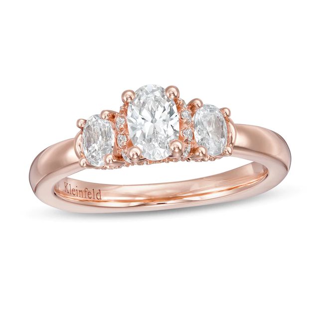 Kleinfeld® 0.95 CT. T.W. Oval Diamond Three Stone Engagement Ring in 14K Rose Gold|Peoples Jewellers