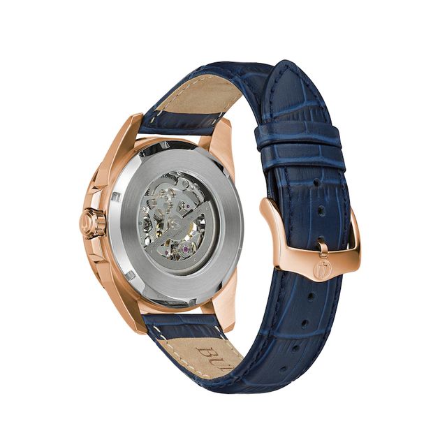 Men's Bulova Sutton Automatic Rose-Tone Strap Watch with Two-Tone Skeleton Dial (Model: 97A161)|Peoples Jewellers