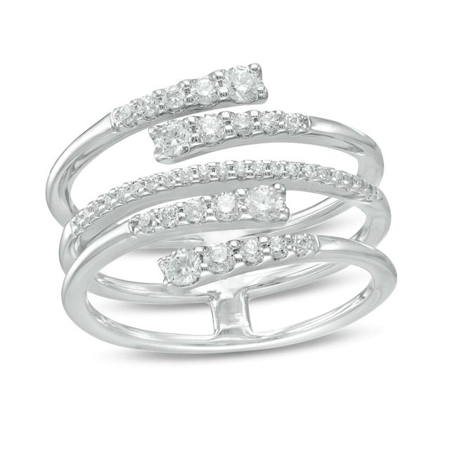 0.45 CT. T.W. Journey Diamond Multi-Row Bypass Ring in 10K White Gold - Size 7|Peoples Jewellers