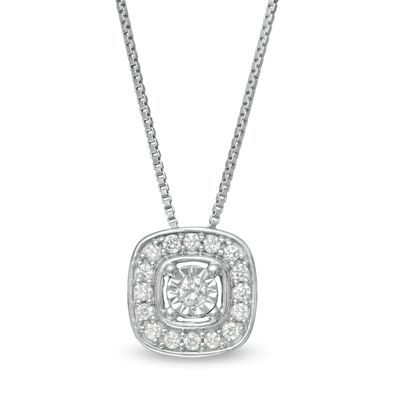 0.08 CT. T.W. Diamond Cushion Frame Pendant in Sterling Silver|Peoples Jewellers