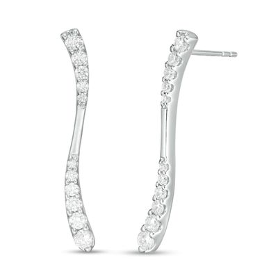 0.95 CT. T.W. Journey Diamond Linear Wave Drop Earrings in 10K White Gold|Peoples Jewellers