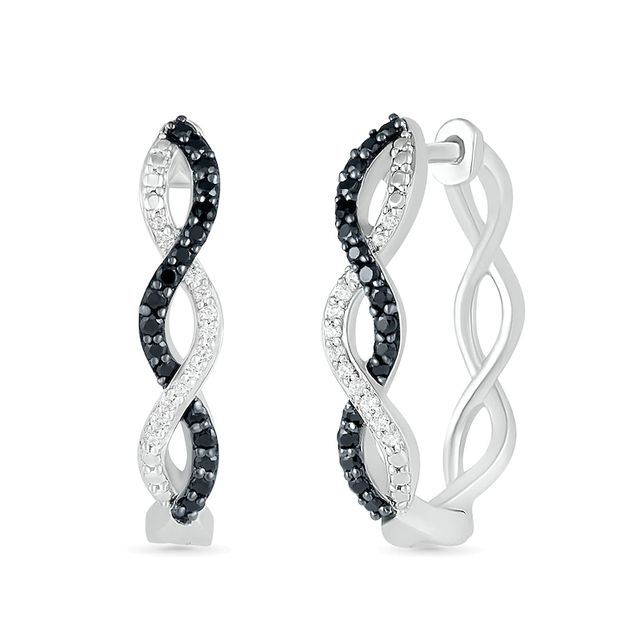 0.23 CT. T.W. Enhanced Black and White Diamond Twist Hoop Earrings in Sterling Silver|Peoples Jewellers