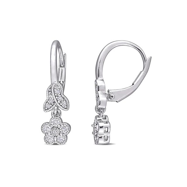 0.32 CT. T.W. Diamond Flower and Leaves Vintage-Style Drop Earrings in Sterling Silver|Peoples Jewellers