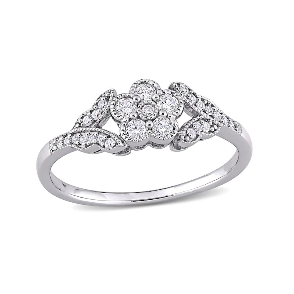 0.26 CT. T.W. Diamond Flower and Leaves Vintage-Style Ring in Sterling Silver|Peoples Jewellers