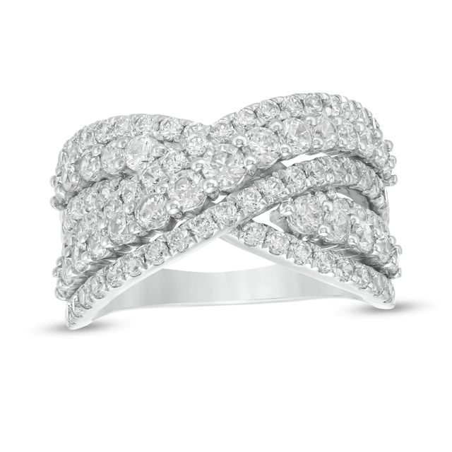 2.00 CT. T.W. Certified Lab-Created Diamond Multi-Row Bypass Ring in 14K White Gold (F/SI2)|Peoples Jewellers